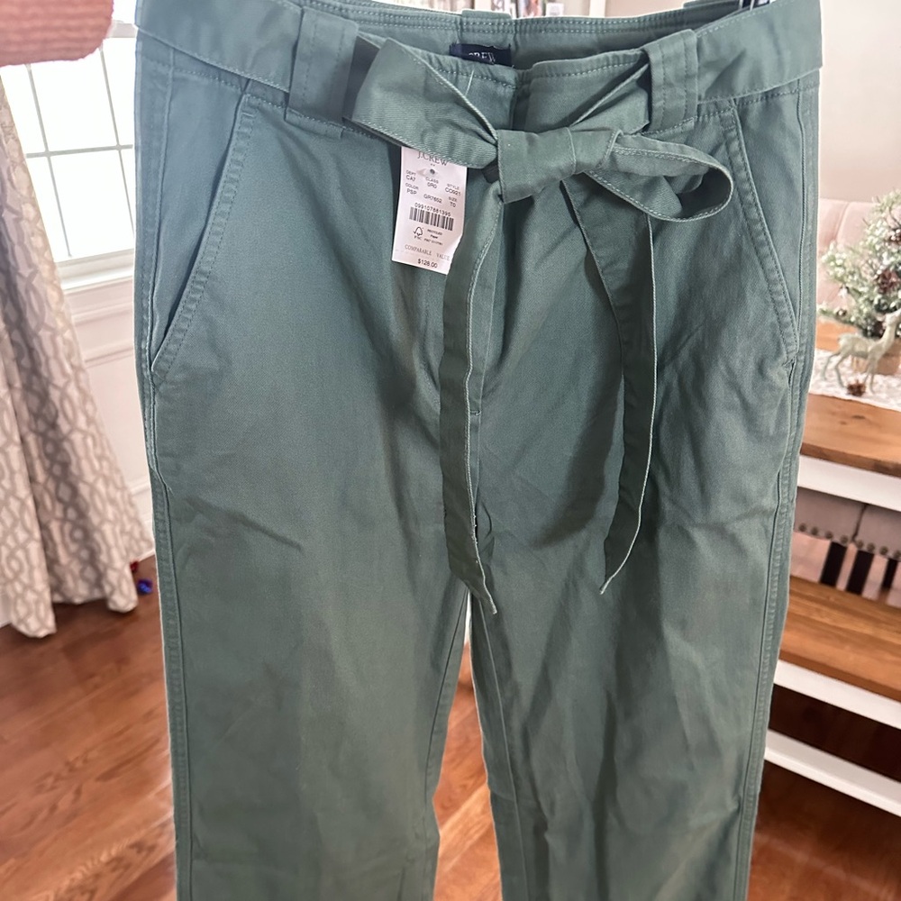 Women’s Tall Green Twill Wide-Leg Tie-Waist Pant